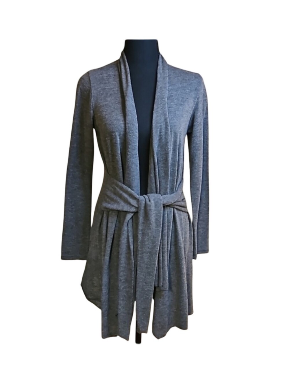 Sushiflower Gray Open Front Wrap Cardigan Sweater Tie Belt S Vintage Y2K